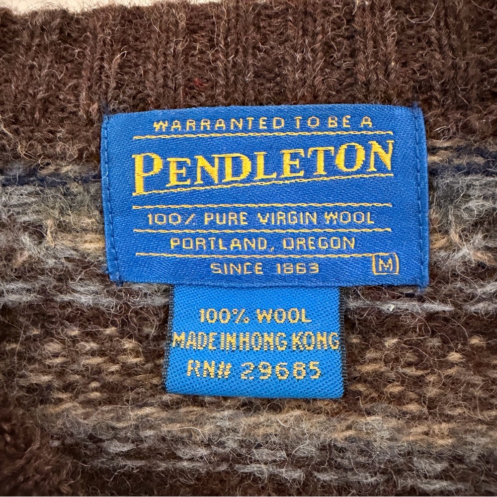 Pendleton brown geometric print wool crew sweater - image 6